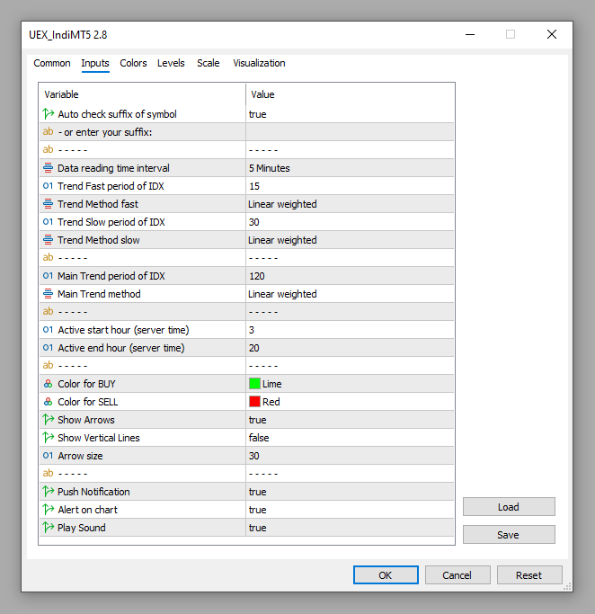 UEX Option: Input Parameters