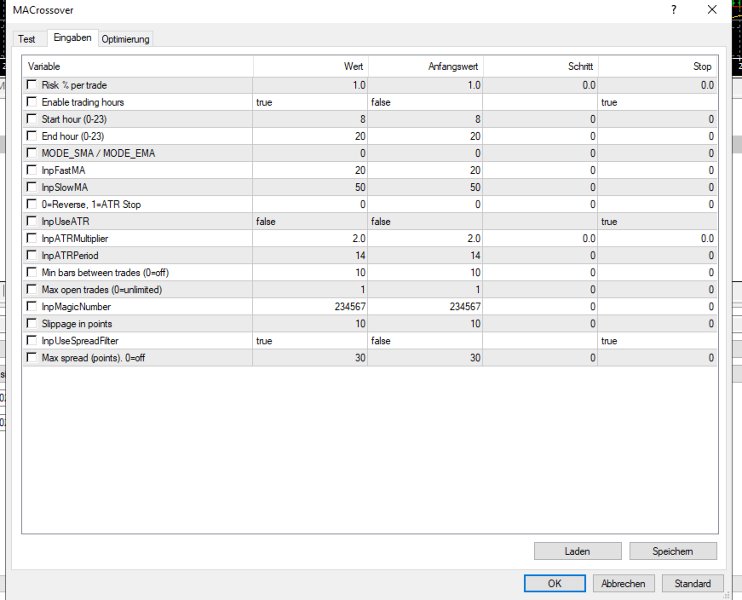 Screenshot #1 SimpleMACrossover MT4
