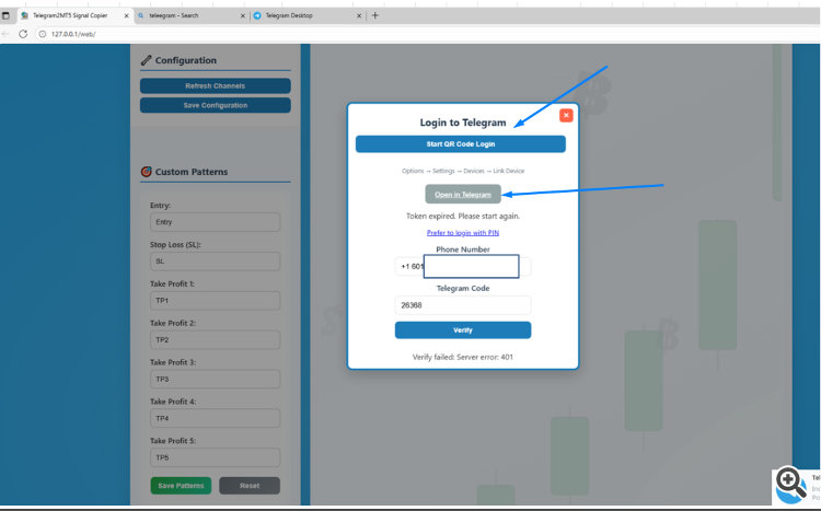 Telegram to MT5 QR login 