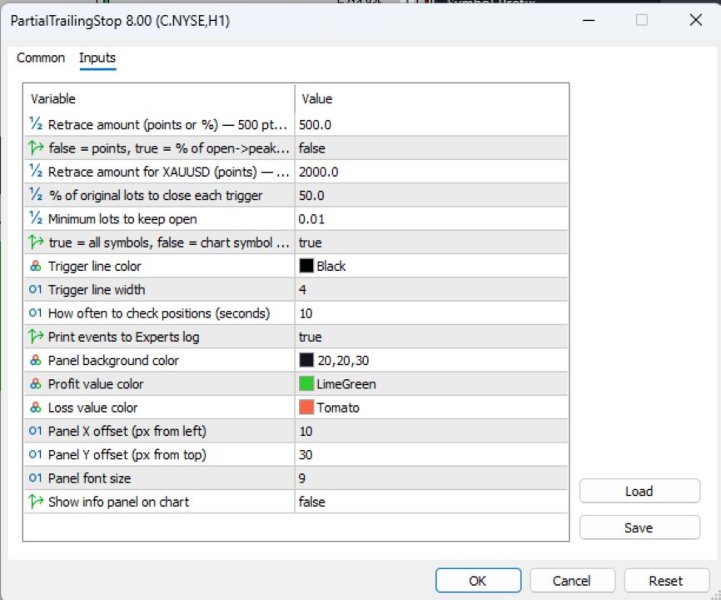 Screenshot #1 Partial Stop Loss EA