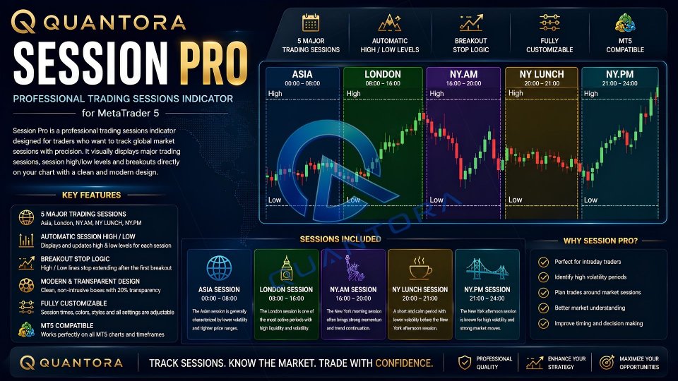 Captura de pantalla #1 Quantora Session Pro Indicator MT5