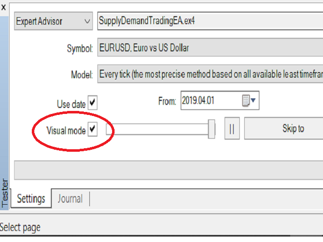 MT4 visual mode for testing EA
