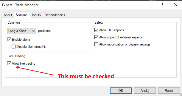 EA Trade Manager MT4 Properties