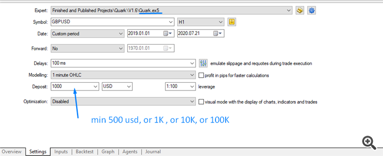 GBPUSD settings Quark EA