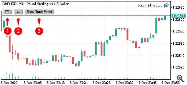 Rice. 1. Elements of signaling and displaying/hiding the trading panel