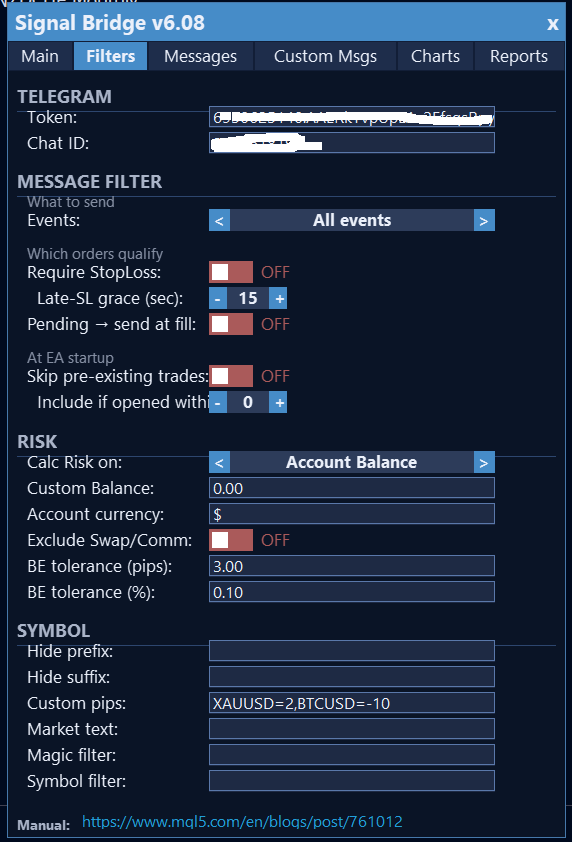 Filters tab