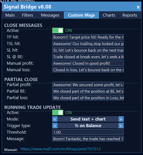 Custom Msgs tab