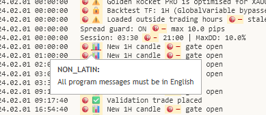 All program messages must be in English - validation error in MQL5 Market