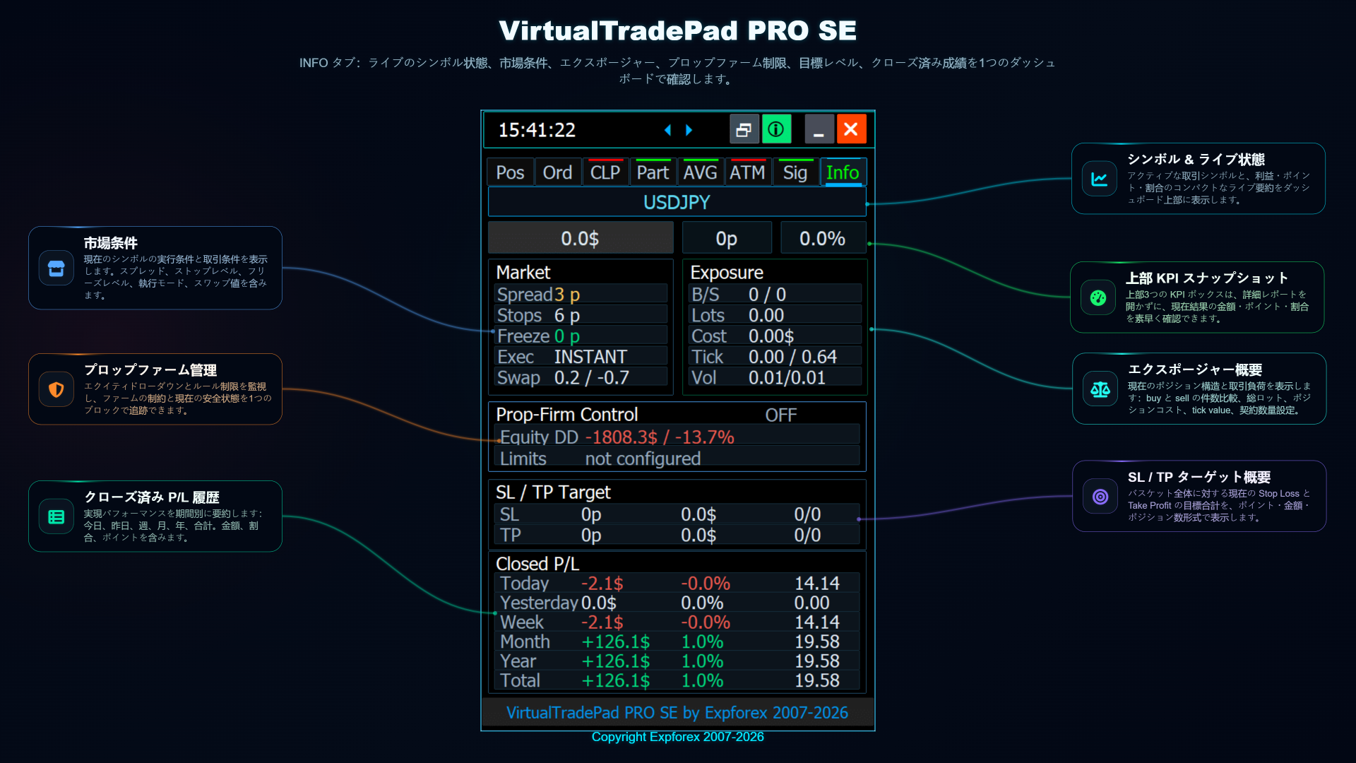 VirtualTradePad PRO SE INFOタブ 市場 エクスポージャー リスク概要