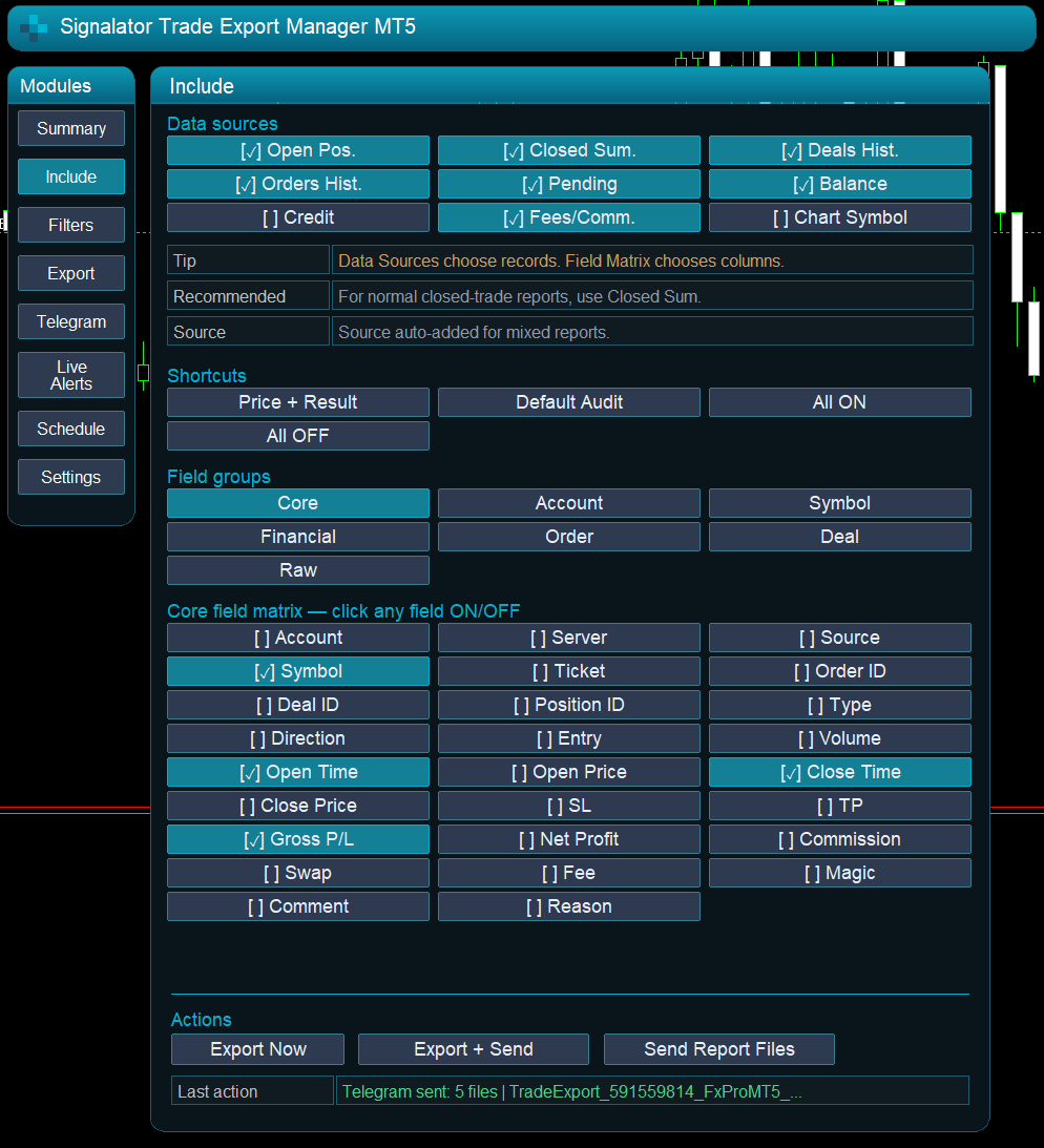 Trade export include options Trade export include options