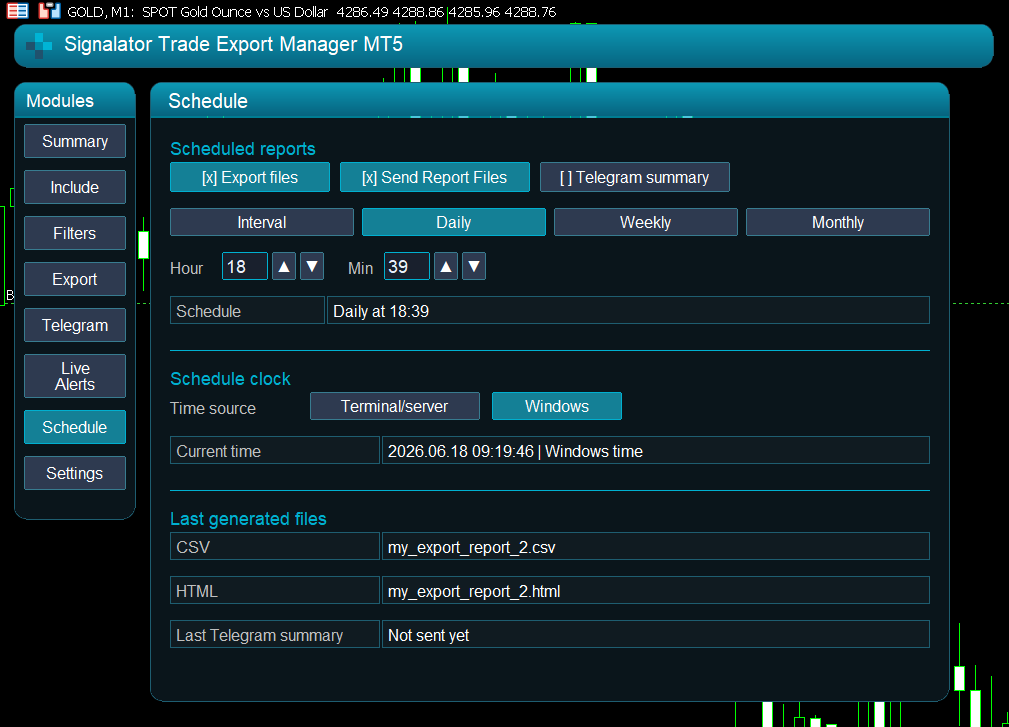 Trade export schedule Trade export schedule