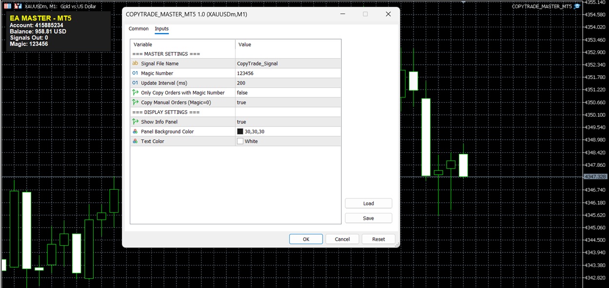 Setting for MASTER account Setting for MASTER account