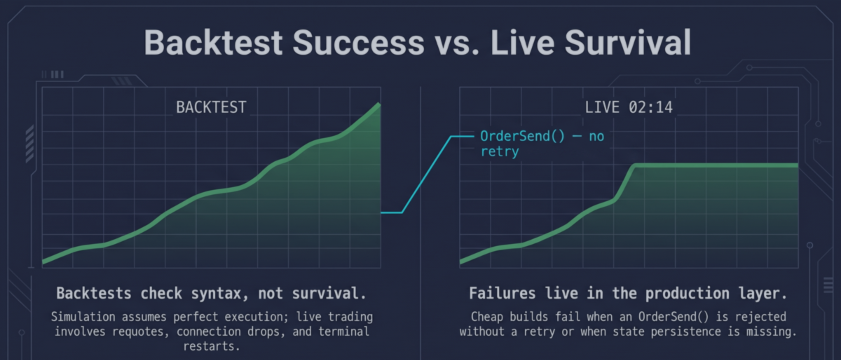 The Production Layer Your Backtest Never Tests: OrderSend Retries and Restart-Safe State