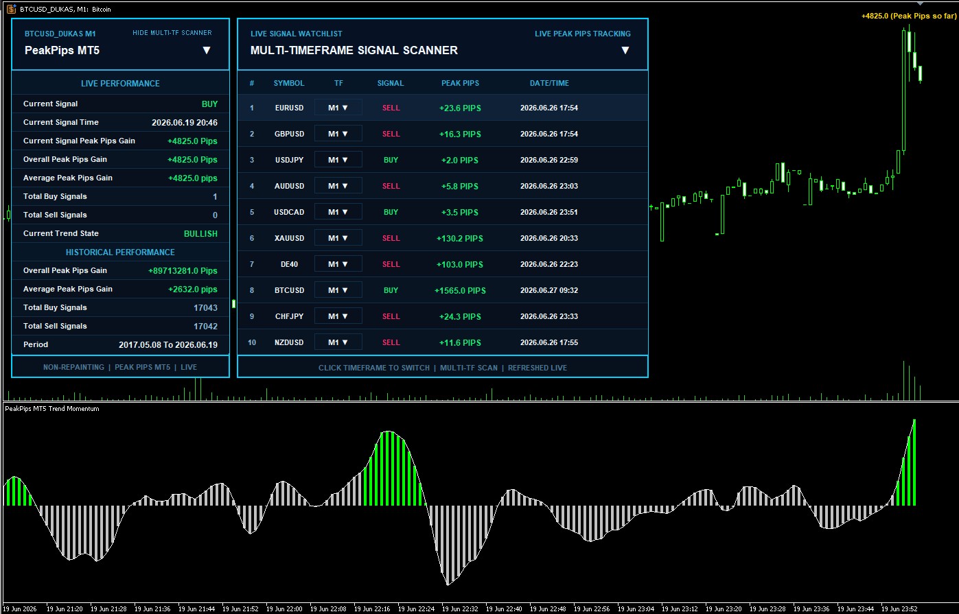 Peak Pips MT5 Main Interface