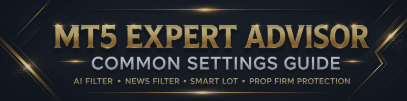 MT5 Expert Advisor Common Settings Guide – AI Filter, News Protection, Smart Lot & Prop Firm Rules