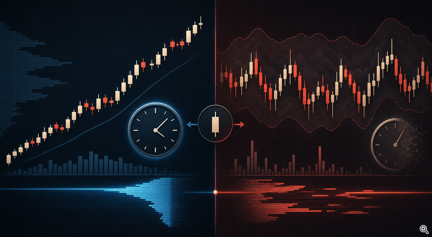 The same candle pattern in an orderly and a noisy market regime The same candle pattern in an orderly and a noisy market regime