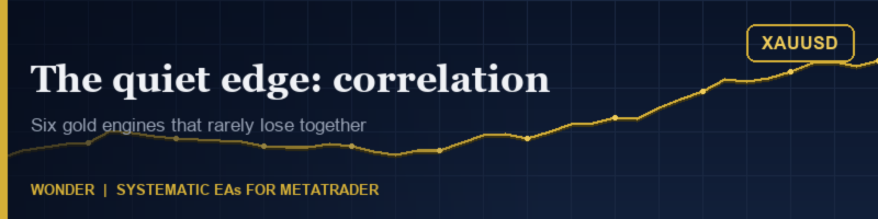 Six engines that rarely lose together: correlation as the quiet edge on gold