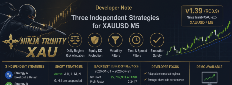 Ninja Trinity XAU: Three Independent Strategies for XAUUSD M5 - Developer Note