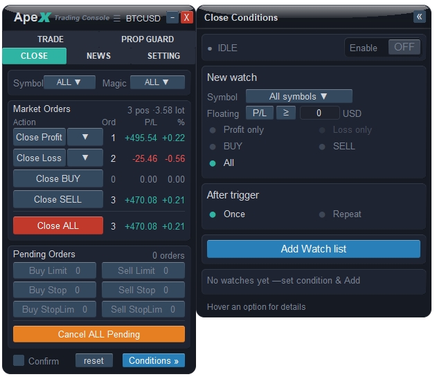 Apex Trading Console | Tab Close Apex Trading Console | Tab Close