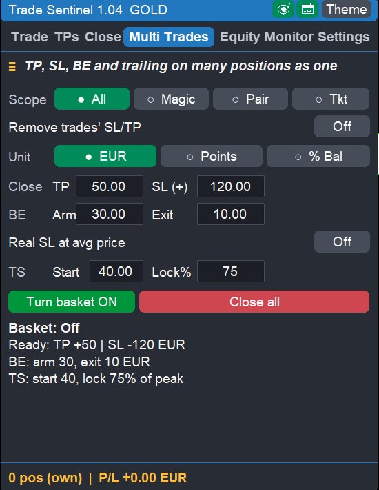 Multi Trades tab - basket engine Multi Trades tab - basket engine