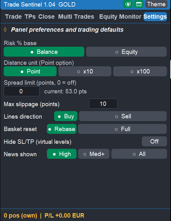 Settings tab Settings tab