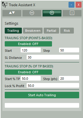 trailing stop settings tab trailing stop settings tab