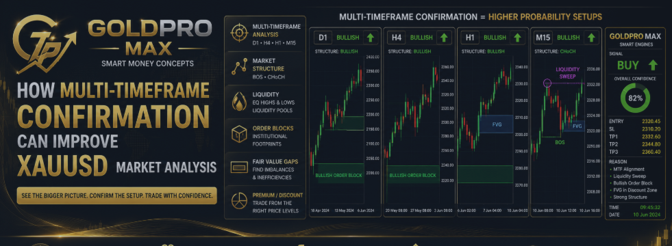 How Multi-Timeframe Confirmation Can Improve XAUUSD Market Analysis (" GoldPro Max " Indicator link at the end of page)
