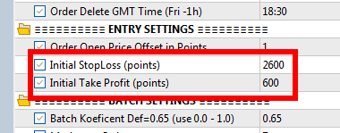 Take Profit and Stop Loss settings