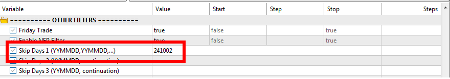 Skip Days parameter setting
