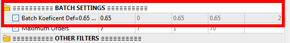 Batch Coefficient setting