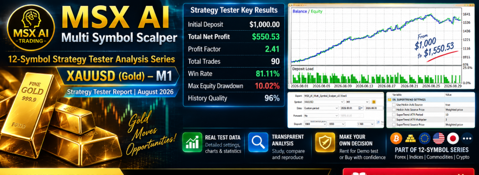 MSX AI Multi Symbol Scalper v2.10 — XAUUSD M1 Strategy Tester Report | August 2026