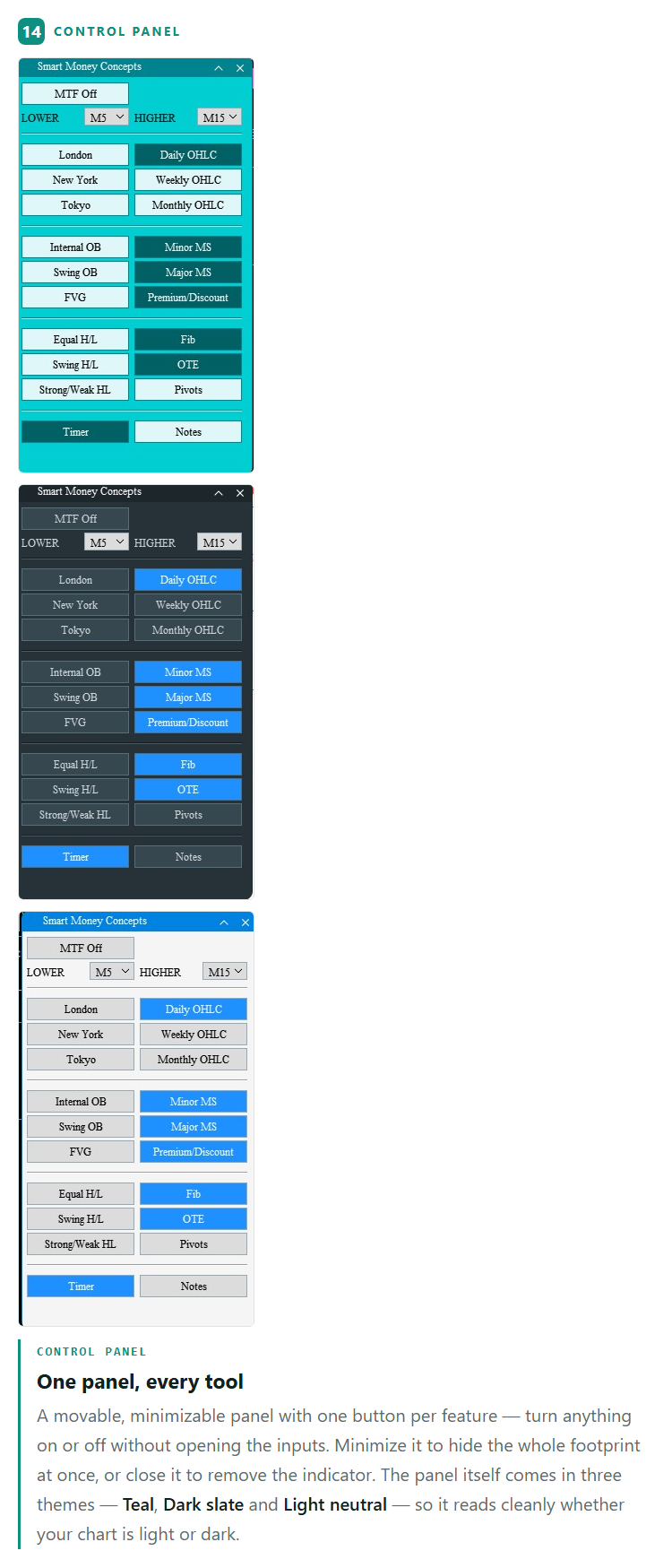 3 different color themes for settings