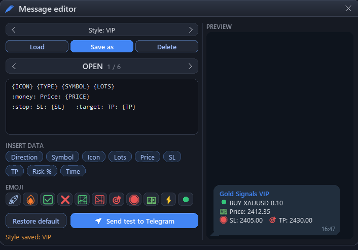 The message editor with the live preview The message editor with the live preview