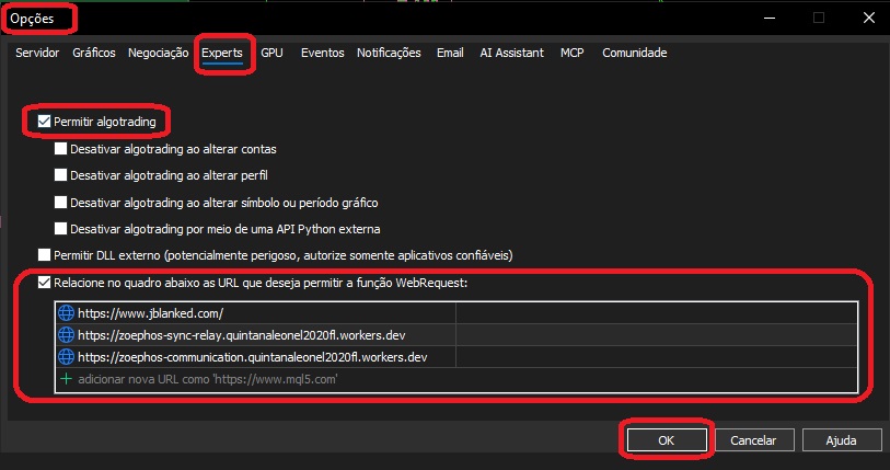 Indicator Center - WebRequest Configuration