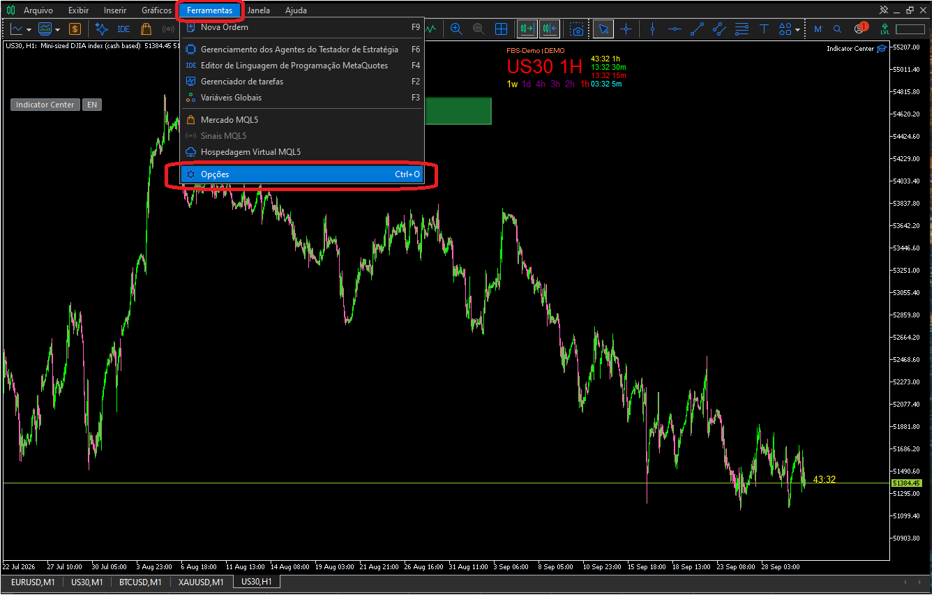 MetaTrader 5 - Tools and Options