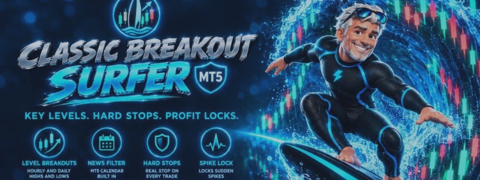 Classic Breakout Surfer for MT5: fully automated gold breakout trading, now with balance and trade