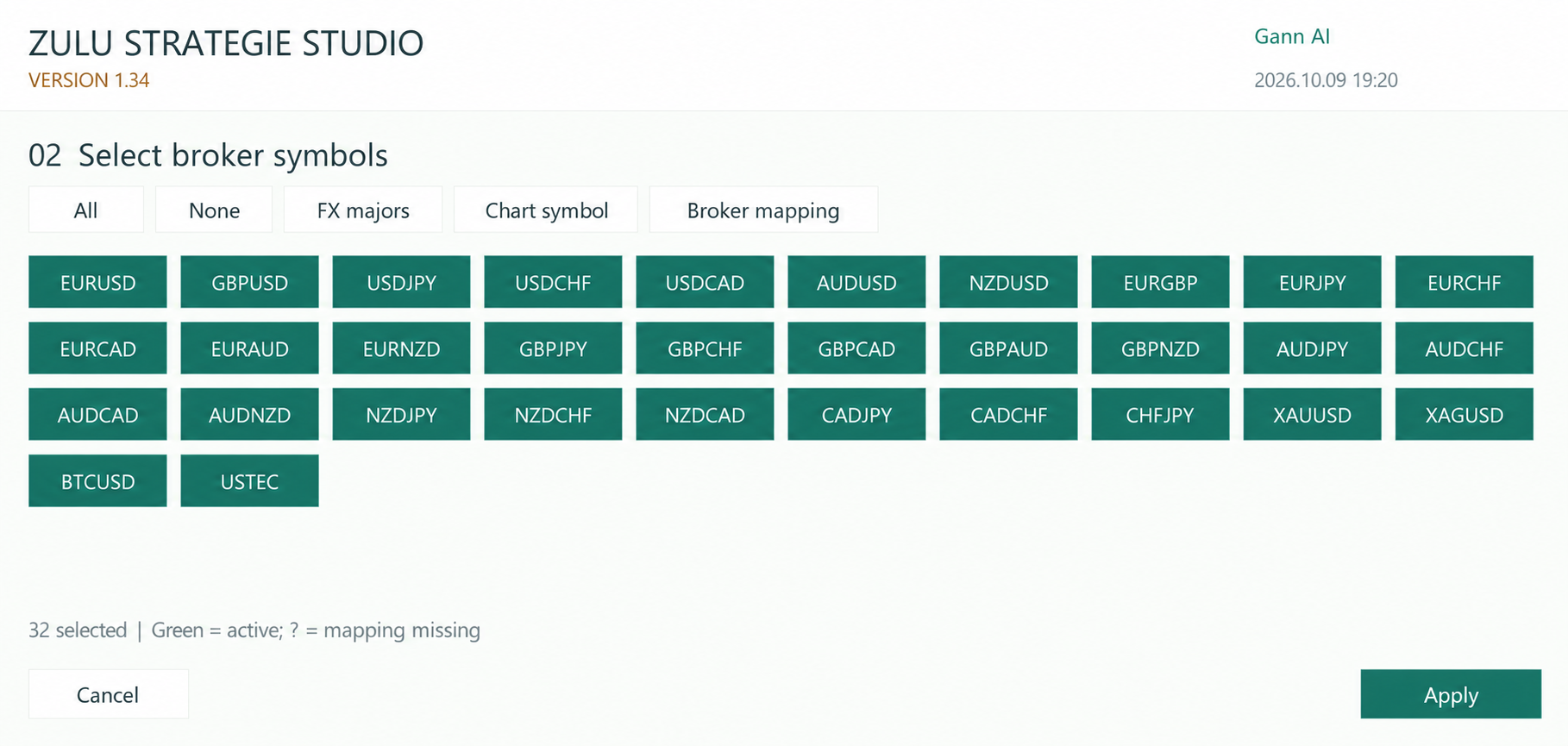 Symbol selection in the studio – technical development status.