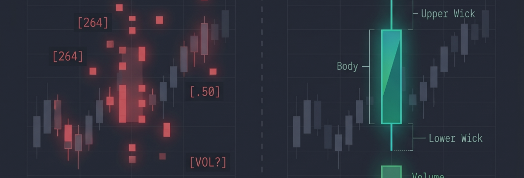 Why Standard AI Fails on Candlestick Charts: Continuous OHLCV Ratios, Volume, and Multi-Timeframe Volatility