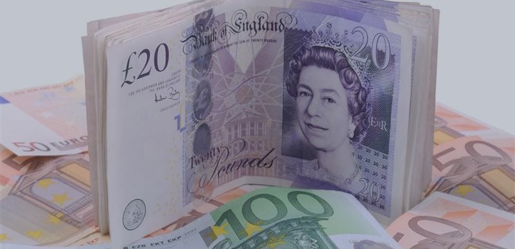 Pound at five-month peak vs dollar after strong data, but lower vs euro