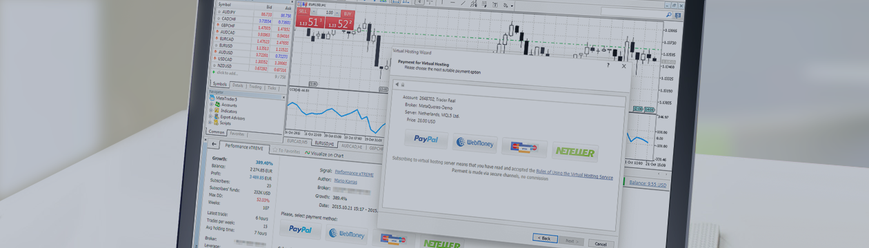 Pay for Virtual Hosting and Signal Subscriptions Straight from the MetaTrader 5 Platform!
