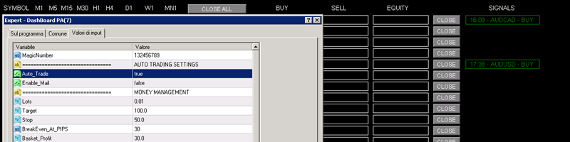 Dashboard v.2 implements the Autotrade function.