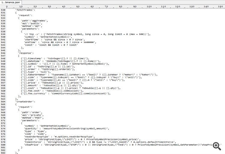 Crypto-exchange API declaration in CCXTMT: json transformation rules are defined in a json setup file