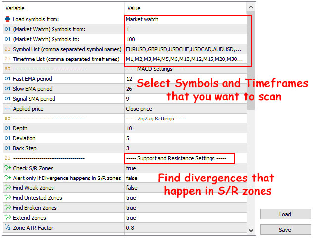 MACD Divergence Scanner Parameters 1