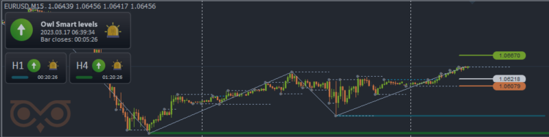 Trade in the direction of the trend using the Owl Smart Levels strategy