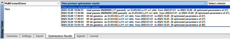Optimization cache selection in MetaTrader 5 tester