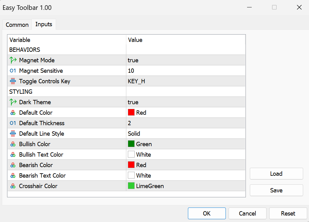 Setup inputs