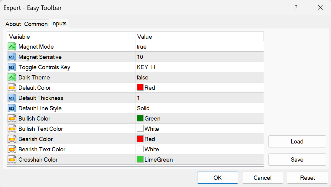 Setup inputs