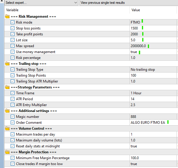 SETUP FOR BACKTEST 