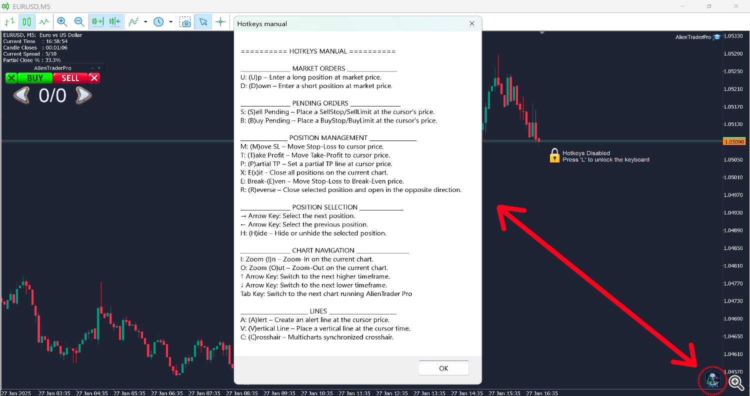 AlienTrader Pro hotkeys reference