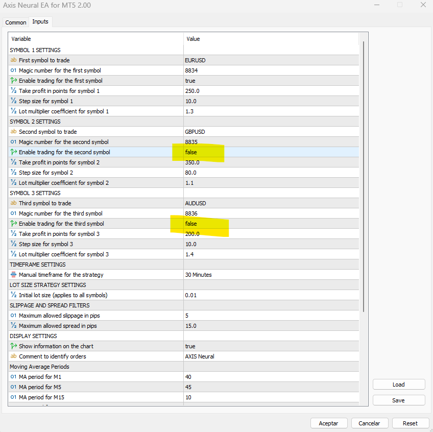 Configuration to disable symbols